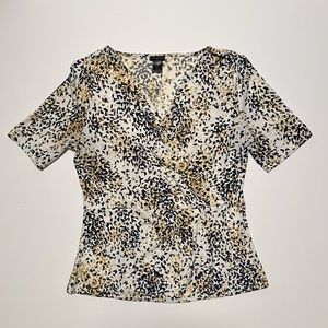 Ann Taylor V - Neck Surplice Blouse Patterns Navy Blue Gold Cream